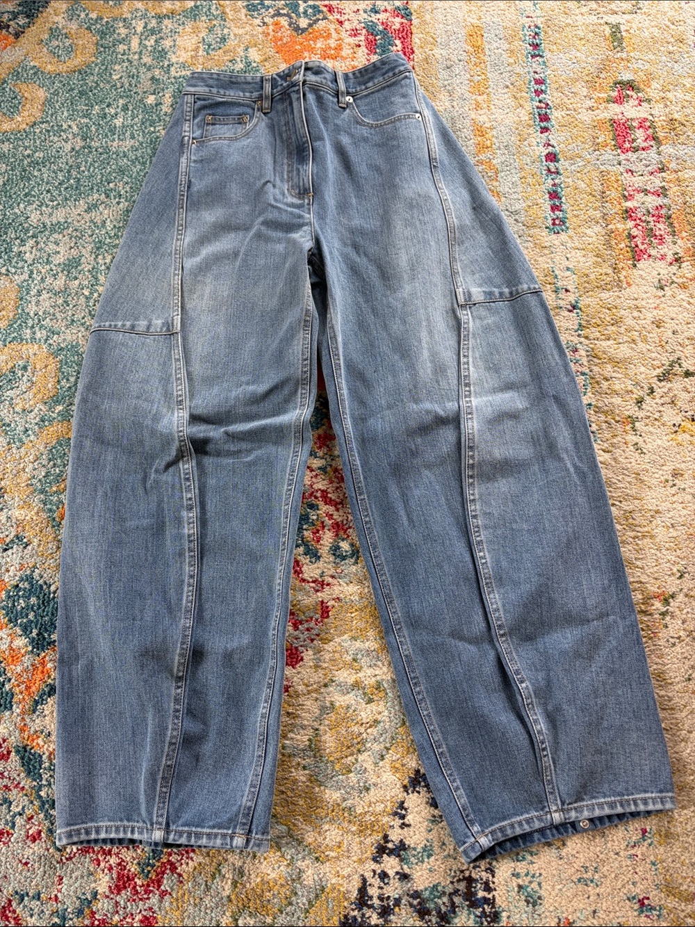 Tibi Relaxed Panel-Seam Jeans in Medium Blue